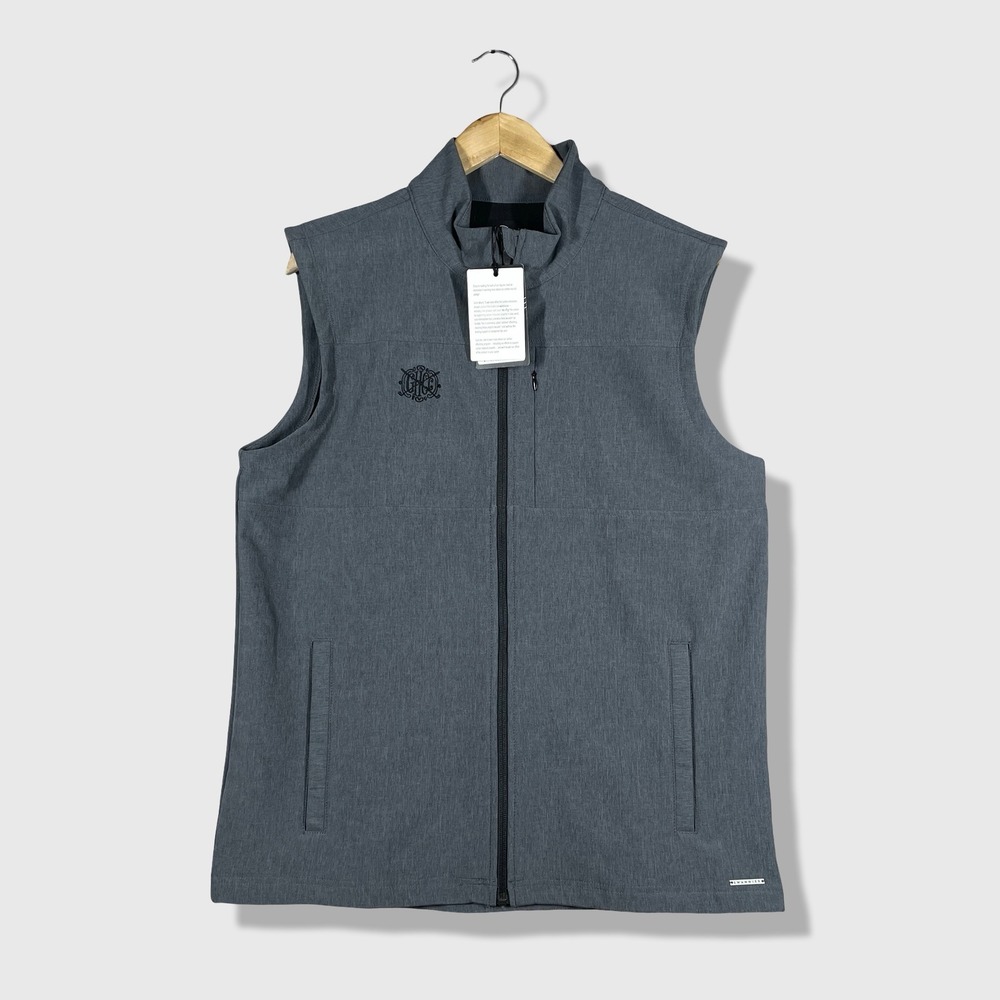 Swannies Velten Vest Men L Charcoal Gray Golf Performance Full Zip GNCC Logo NWT